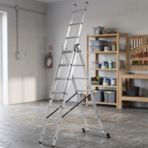 TTAKE Modern Design Solid Wood Iron Metal Steel Modular Folding <b>Ladder</b> for Home Kitchen Bathroom Workshop Use 7x3 Steps 4.12m - Product Image 3