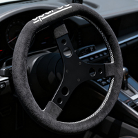 Volant sport de drift 14 pouces (350 mm) en cuir suédé avec surpiqûres blanches pour tuning de voitures JDM – Meilleures ventes
