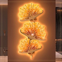 Décoration murale LED en MDF Feuille de Ginkgo Or Vert, accent botanique lumineux pour hall d'hôtel, entrée, intérieurs modernes et luxueux