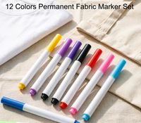 Ensemble de marqueurs permanents pour tissu, 12 couleurs, pointe de 2 mm, stylos textiles lavables pour vêtements DIY, t-shirts, chaussures, art