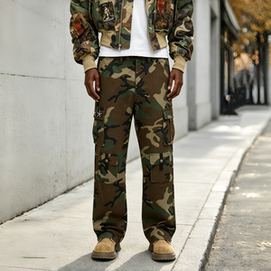 Jean Cargo Camouflage Homme Multi-Poches Broderie Étoile Coupe Droite Ample Streetwear Tendance Décontracté Quotidien Mode Extérieur JEA - Product Image 1