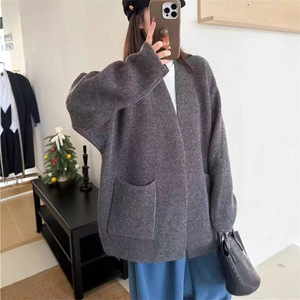 女式时尚优雅平针织V领开衫宽松柔软高端百搭长款防起球毛衣冬季休闲 - Product Image 3