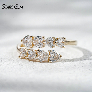 StarsGem Bague Hug ouverte en or massif 10K plaqué rhodium avec diamant de laboratoire taille cœur, taille graduée, unisexe, pour anniversaire et mariage - Product Image 2