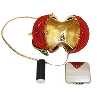 Luxe handtas met kristallen en strass steentjes, rode appelvormig, voor feestjes en bruiloften