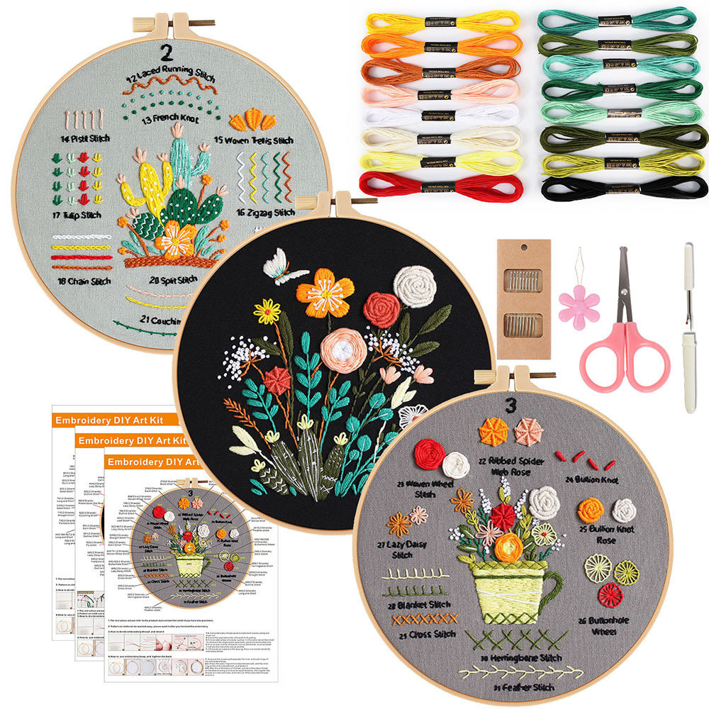 Conjunto de tres piezas (2-3-4) 1 aro de bordado de plástico