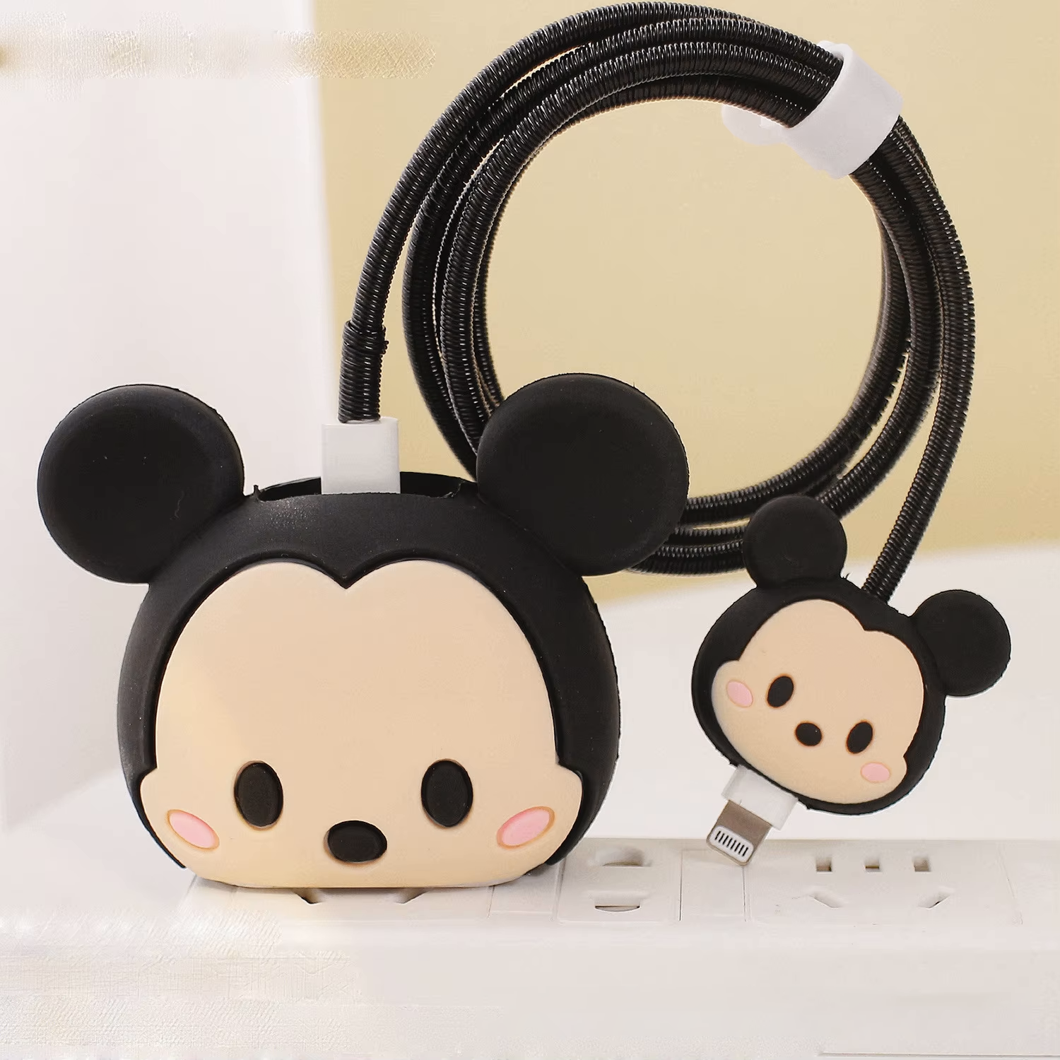 Attache-câble en silicone Mickey, tête 4 pièces, corde d'enroulement 14 m