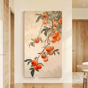 Peinture à l'huile peinte à la main de style chinois, kaki symbolisant la bonne fortune, effet visuel 3D, art traditionnel pour entrée et salon - Product Image 3