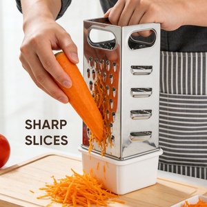 Râpe à légumes multifonctionnelle en acier inoxydable robuste à 4 faces, mandoline de cuisine pour fromage, fruits et pommes de terre - Product Image 3