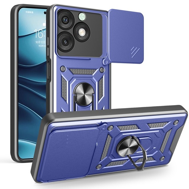 Shockproof Window Push Full Camera Lens Protector Case with Ring Stand Holder Mobile Phone Case for itel A50 P65 4G