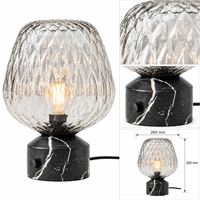 Lampe de table en verre sculptural avec base en marbre noir, interrupteur rotatif, ampoule E27 pour chambre à coucher, salon, table d'appoint, décoration