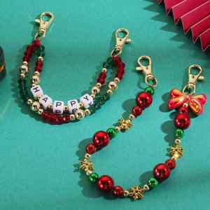 Llavero navideño con cuentas, colgante de lazo y copo de nieve con letras, adorno festivo para bolso, regalo. - Product Image 3