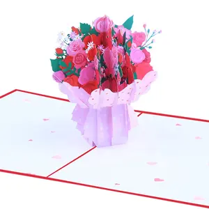 OEM ODM-tarjeta de felicitación personalizada para el Día de San Valentín, papel reciclado Pop-Up, Rosa Popular, flor de amor, boda, Festival, amantes