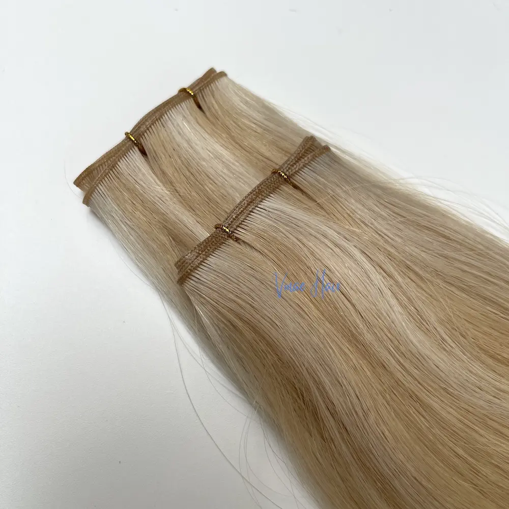 VMAE doppelt eingezogenes gerades handgebundenes unsichtbares Remy-Ausschnitt ausgerichtetes 613 blondes Genius-Europäisches Weft leichte menschliche Haare