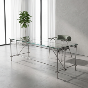 Tempered Glass Office Desk Bauhaus Style Long Workbench Computer Conference Table Designer Studio - Product Image 5