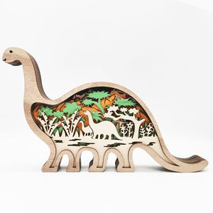 Uionen Hand Carved Forest Animal Wooden Craft Dinosaur Figurine Home Office Desktop Decorative <b>Ornament</b> - Product Image 2