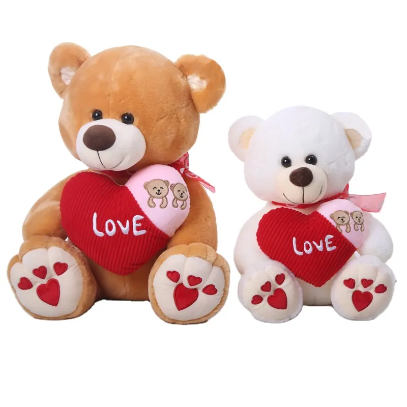 Wholesale gefüllte teddybär valentinstag plüsch spielzeug LOVE teddy bär maskottchen kostüm mit herz