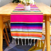 Nappe mexicaine arc-en-ciel pour décoration de fête, chemin de table rayé en polyester/coton