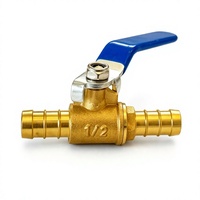 Robinet à bille en laiton PEX 1/2 pouce, raccord cannelé x cannelé, levier bleu, pour coupure d'eau, pour chauffage par le sol PEX