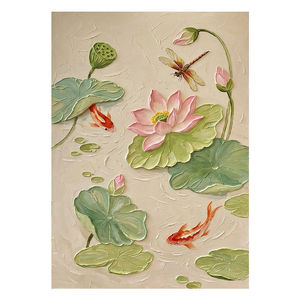 Creamy Lotus And Koi Fish Hand Painted Oil Painting Large Scale Decorative Art For Living Room Dining Room Entrance Hall - Product Image 5