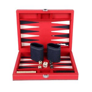 Pièces de jeu de société classiques personnalisées et <span class=keywords><strong>coupe</strong></span> de <span class=keywords><strong>d</strong></span>és en cuir faux pliable backgammon bleu - Product Image 1