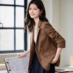 Women's Blazer Coffee Colored Solid Color Long Sleeve Anti-Wrinkle Professional Elegant Spring Autumn Wear - Product Image 4