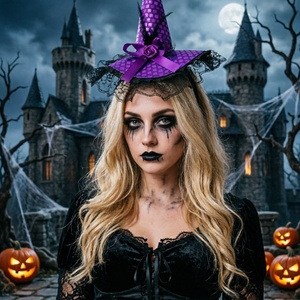 Diadema <span class=keywords><strong>de</strong></span> Sombrero <span class=keywords><strong>de</strong></span> <span class=keywords><strong>Bruja</strong></span> <span class=keywords><strong>de</strong></span> Halloween Personalizada para Mujeres y Niñas, Accesorios para el Cabello para Disfraces <span class=keywords><strong>de</strong></span> Fiesta - Product Image 3
