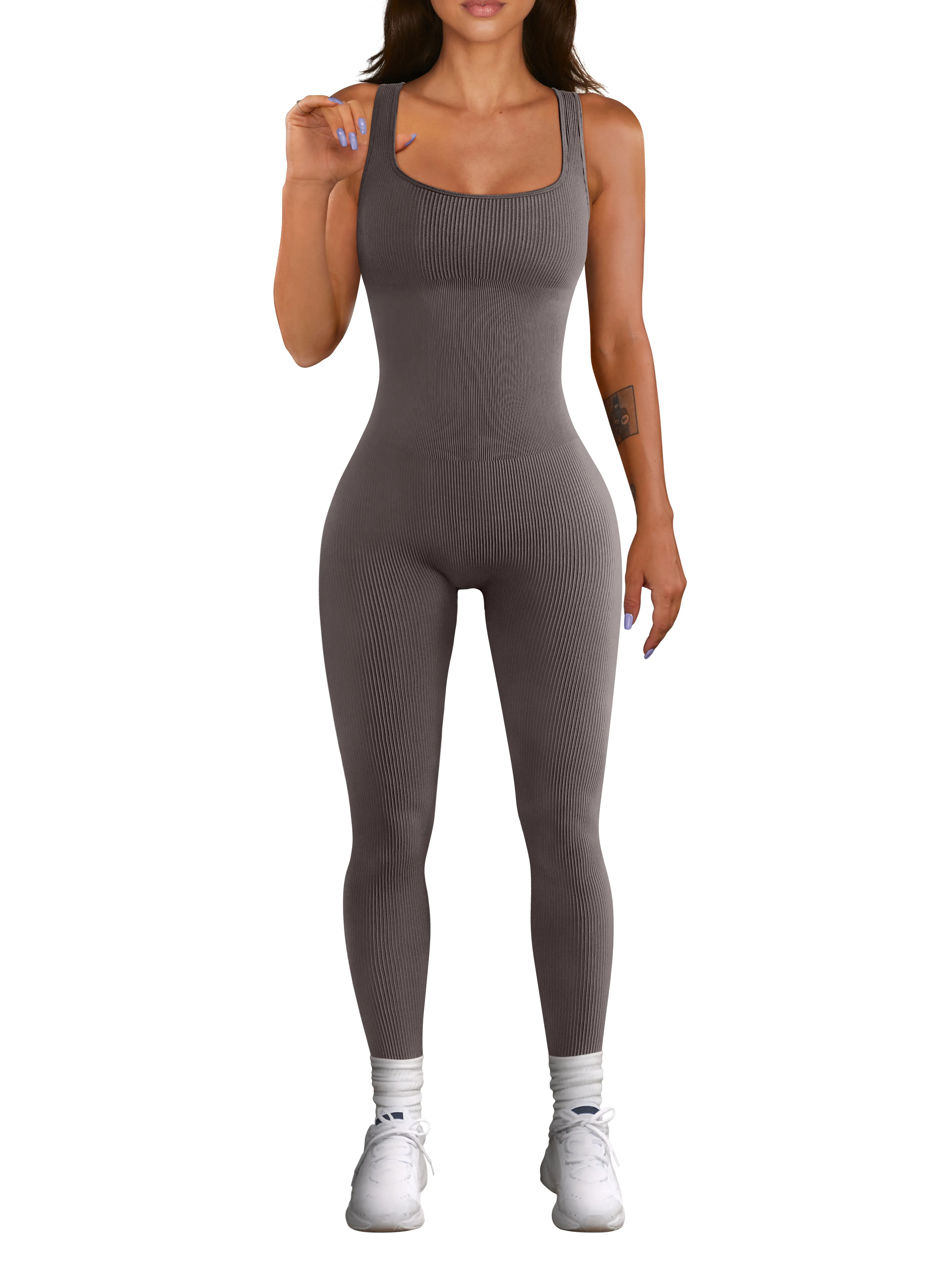 Frauen Yoga gerippt einteilige Tanktops Stram pler ärmellose Übungs overalls Sport overalls