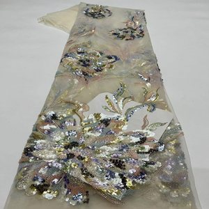 Tissu de mariée de luxe brodé de sequins en maille d'Oman pour robes de mariée irakiennes et vêtements de haute couture pour femmes - Product Image 2