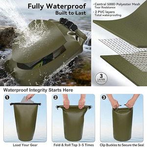 3 Layer Waterproof Dry <b>Bag</b> Olive Tear Resistant Roll Top Sack with Backpack Straps Heavy Duty Buckle for Kayaking Hiking Fishing - Product Image 4