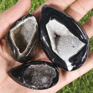 Huevo de Ágata Negra Natural al por Mayor para la Fabricación de Joyas, Decoración del Hogar y Oficina, Regalos Festivos, Halloween - Product Image 1