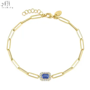 Pulseira fina para joias 18k, bracelete com fecho dourado amarelo natural diamante safira