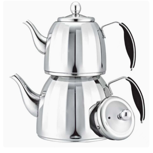Ensemble de théière <span class=keywords><strong>Karaca</strong></span> Urban turque en acier inoxydable, 2 pièces, 3,0 litres, compatible lave-vaisselle, avec couvercle, bouilloire à thé, passoire <span class=keywords><strong>Caydanlik</strong></span> - Product Image 1