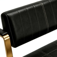 Canapé d'attente moderne pour salon, banc en cuir PU noir avec structure en métal doré pour salon de coiffure et centre commercial