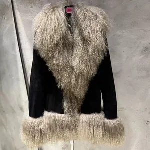 Veste en fourrure de Mongolie, veste en fourrure de mouton véritable, manteaux pour femmes, vestes en cuir suédé avec fourrure - Product Image 4