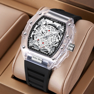 Montre à quartz personnalisée en forme de tonneau de vin, écologique, pour le commerce international transfrontalier, montre transparente tendance pour homme - Product Image 1