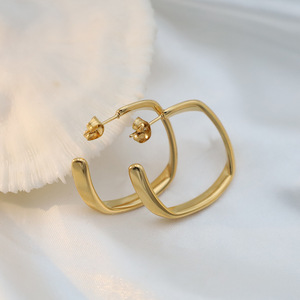 Minimalist Geometric Hoop Earrings Gold 18k Square Style For Women High End Colorfast - Product Image 1