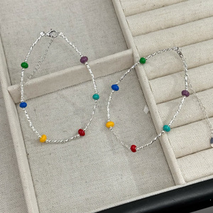 สร้อยข้อมือลูกปัดสีรุ้งเงินแท้ S925 สำหรับผู้หญิง สวมใส่ได้ทุกวัน เครื่องประดับคริสตัลประดับเพชร - Product Image 3