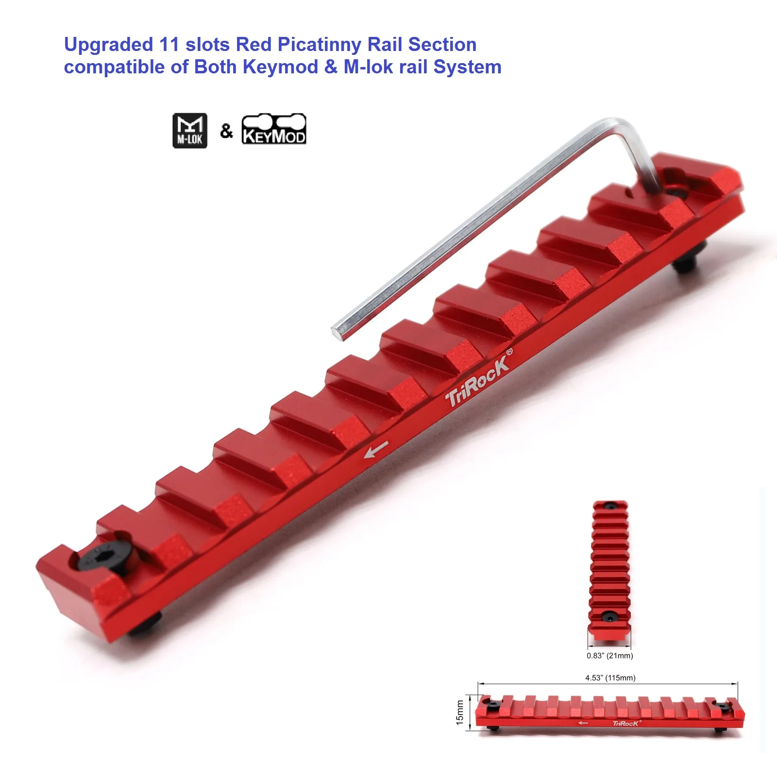 Aplus Universal Upgraded optional 3,5,7,9,11,13 slots Red Picatinny Rail Section compatible of Both Keymod&M-lok rail System