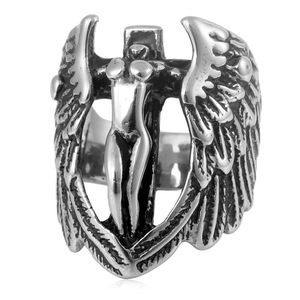 yunnique <b>Titanium</b> Steel Angel Wing <b>Ring</b> Unisex Fashion Jewelry Gift Stainless Steel Cross Shape Punk Style Retro Trendy Design - Product Image 4