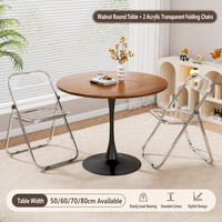 Table basse moderne Tulip avec piétement, 2 chaises pliantes en acrylique transparent, meubles de salon durables, écologiques et peu encombrants