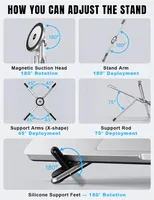 Support d'ordinateur portable pliable 4 en 1, support magnétique pour téléphone, support de bureau portable en aluminium avec poignée trépied pour iPad Pro, voyage, vlogging