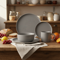 Service de table en grès de luxe Guangda Europe, ensemble moderne gris en céramique avec assiettes, bols et tasses |   Compatible lave-vaisselle et micro-ondes