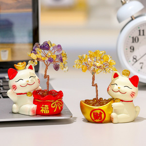 Árbol de la Fortuna de Cristal con Gato de la Suerte, Decoración de Resina para Hogar u Oficina, Regalo con Diseño de Dibujos Animados, Colección - Product Image 3