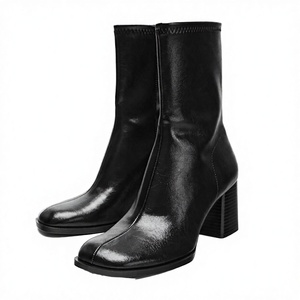 Botas de tacón alto con cremallera para mujer, de PU y lona, con punta, por encima de la rodilla, para invierno y otoño, a la moda, en negro y blanco, que aumentan la altura - Product Image 2