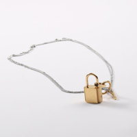 Collier pendentif cadenas bicolore en acier inoxydable avec double chaîne et fermoir à bascule pour femme, vente en gros