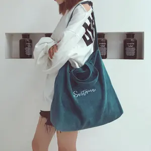 Grüne Cord-Damen tasche Neue bestickte Buchstaben-Einkaufstasche Single Shoulder Diagonal Span Handtasche große Tasche