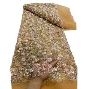 Tela de Encaje Francés con Cuentas de Lujo NI.AI Aso Ebi, con Bordado de Lentejuelas y Cuentas de Poliéster, Tela de Encaje para Vestido de Noche - Product Image 4