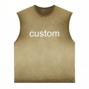 カスタムワッフルニットタンクトップ メンズ ヘビーウェイトアシッドウォッシュ ヴィンテージサンフェードスリーブレス<span class=keywords><strong>T</strong></span>シャツ コットンジムストリートウェアベスト - Product Image 2