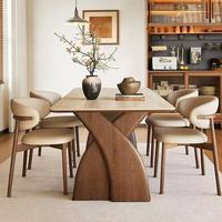 Table à manger en bois massif de style vintage américain avec plateau en travertin, table à manger de style français du milieu du siècle pour la maison