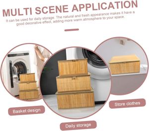Hot Selling Foldable Storage <b>Hamper</b> Bamboo Laundry Basket with Removable Bamboo Lids - Product Image 5